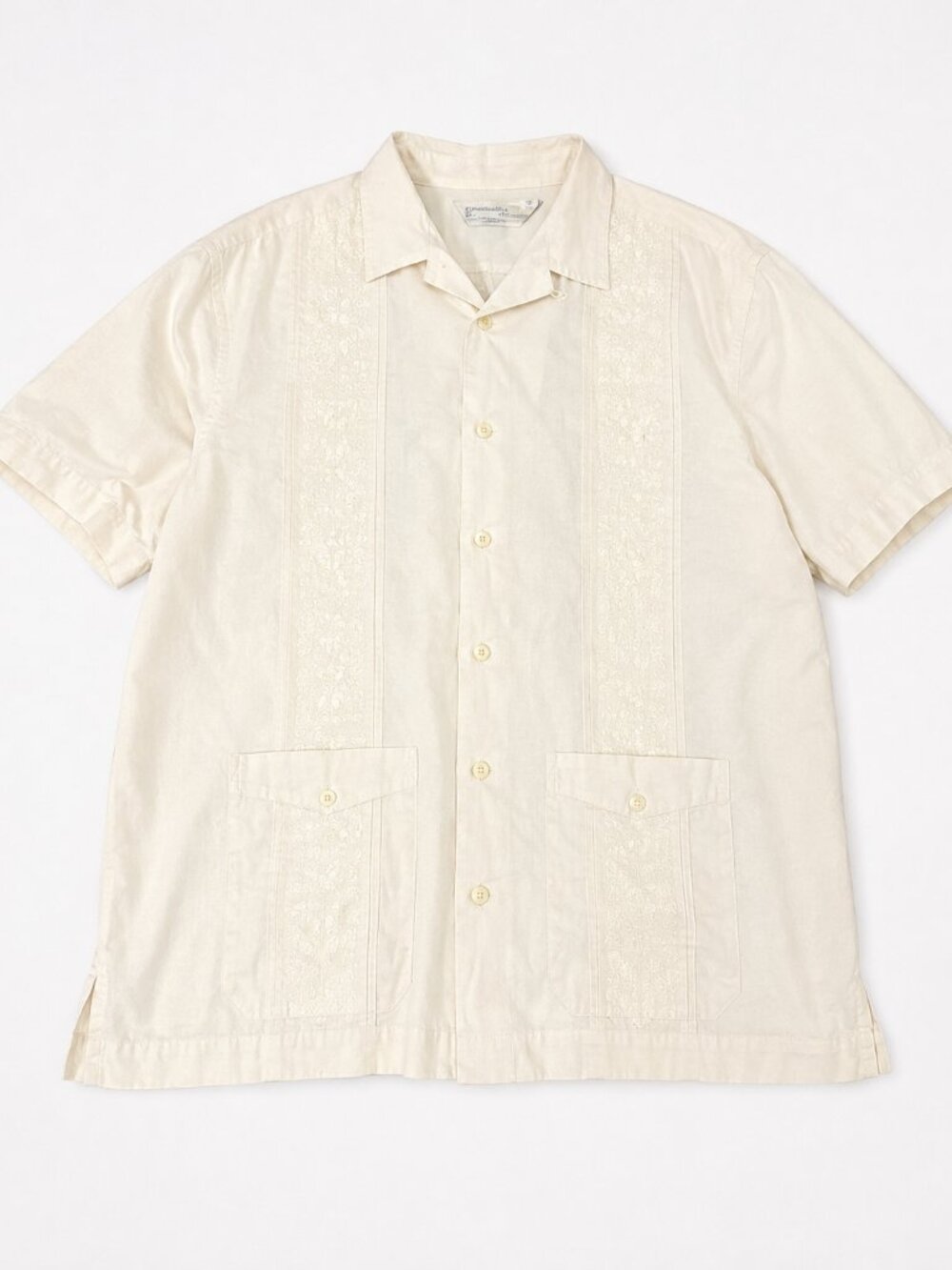 Cubavera Men’s XL Ivory Guayabera Embroidered 4 Pocket Cuban Shirt
